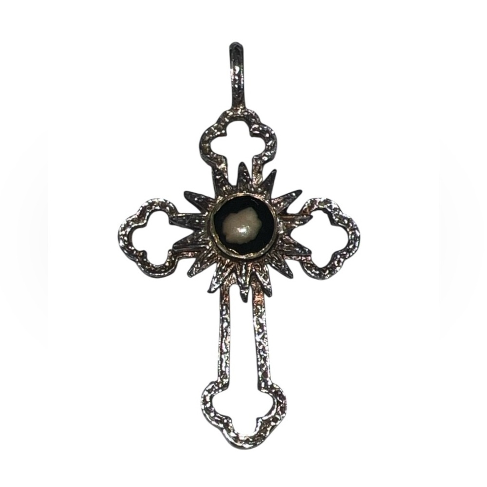 Sterling Silver Nativity Stone‎ Cross Pendant